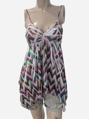 American Dream Pastel Multicolor Zigzag Knot-Front Camisole